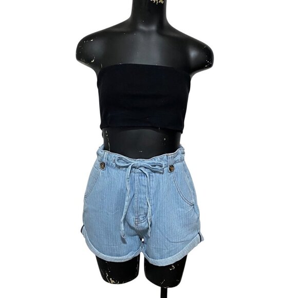 Easel Striped Paper Bag Cuffed Denim Jean Shorts Size Small - Picture 2 of 8